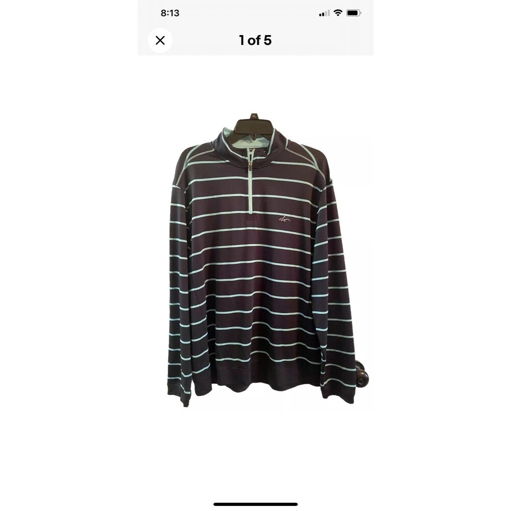 Greg Norman Tasso Elba Play Dry Mens Large Long Sleeve 1/4 zip Golf Shirt Stripe